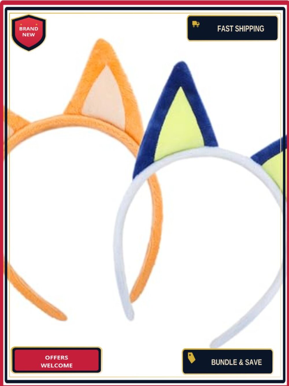 Plush Dog Ears Headbands 2-Pack Cosplay Costume Hair Accessories for Kids Adults